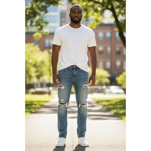 Men's Topman Stretch Skinny Distressed Jeans Blue Denim Y2K Style Size 36x32